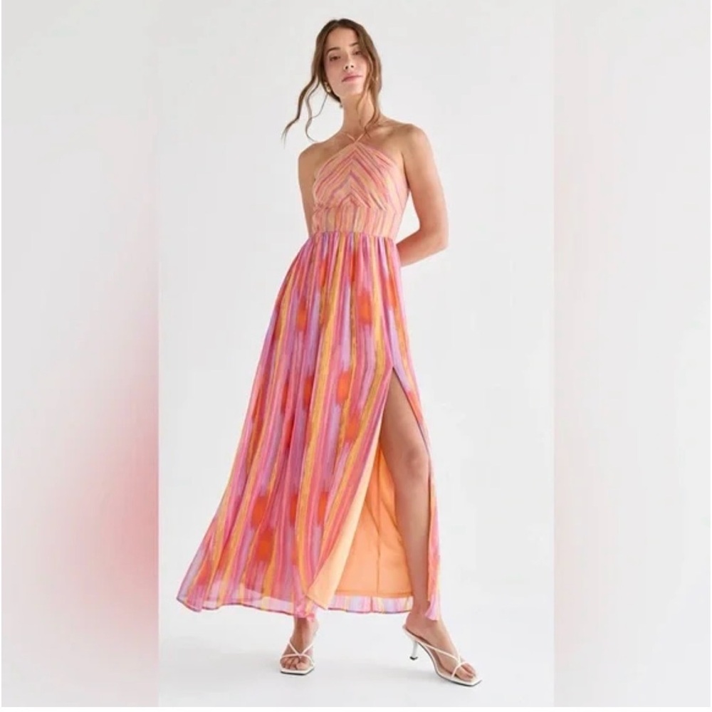 Elegant Multicolor Halter Maxi Dress